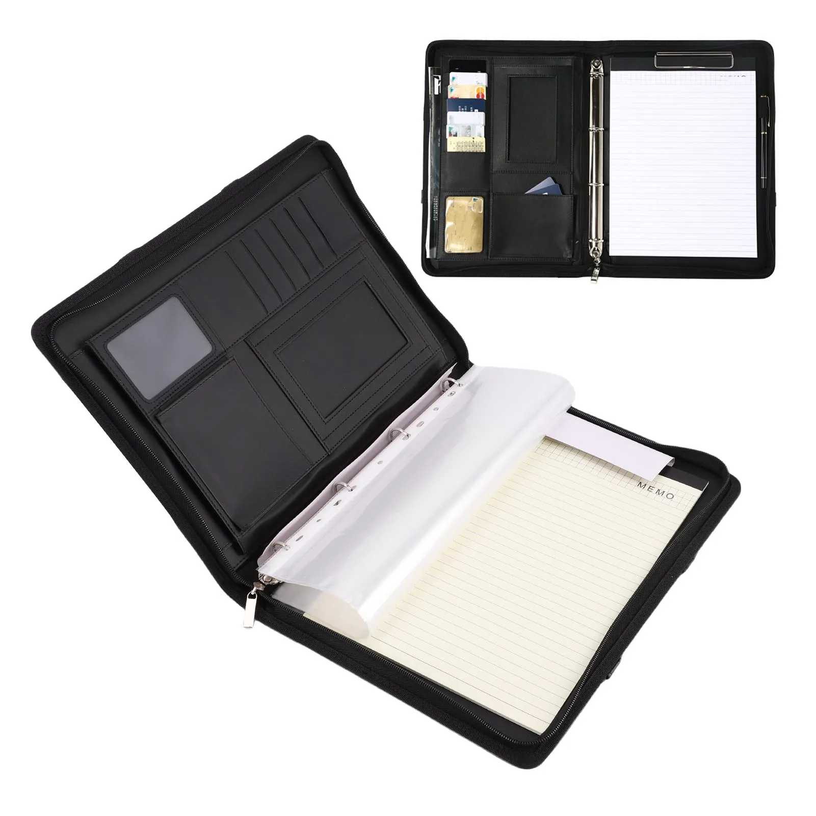 

Портфель из искусственной кожи с застежкой-молнией, 10 карманов для файлов, 30 листов, блокнот, 4 кольца, переплет, органайзер для документов формата А4, 10,1-дюймовый чехол для планшета