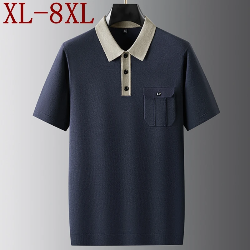 

8XL 7XL 6XL 2025 New Autumn High End Luxury Thin Wool Sweater Man Short Sleeve Lapel Mens Sweaters With Pocket Casual Jumper Men