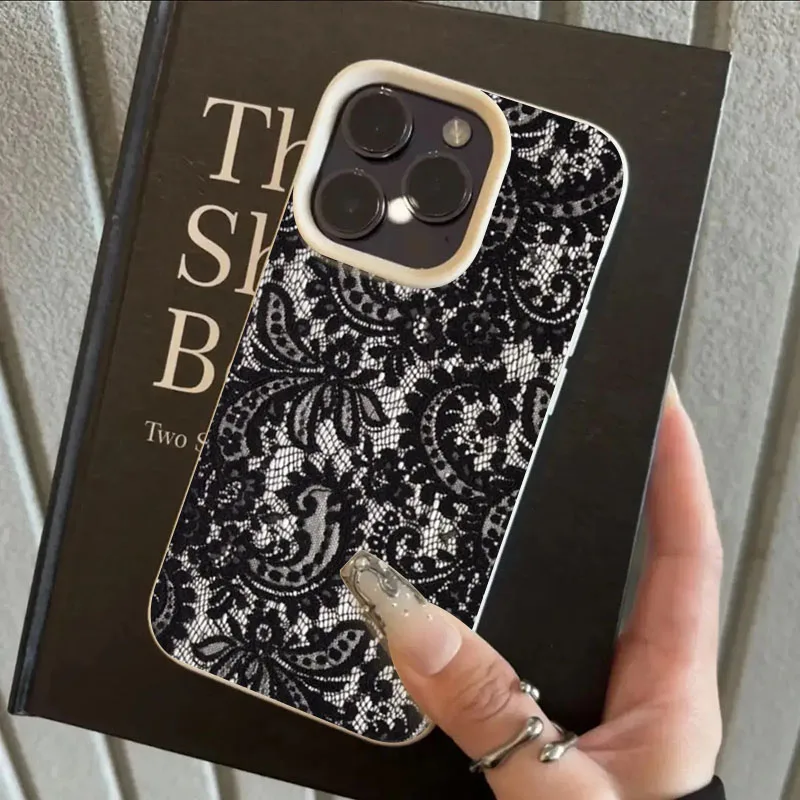 Black Lace Pattern Personalized Mobile Phone Case  For iPhone 18 17 16 Pro Max 15 14 Plus 13 12 11 XS X XR 16E 17 Air Soft Cover