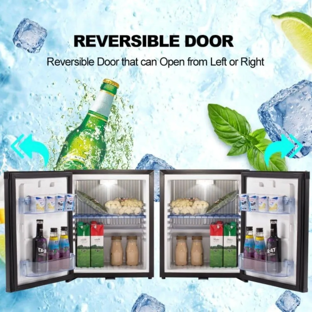 Locking Mini Fridge w/Quiet No Noise Absorption, Compact Portable 12V/110V  DC  Refrigerator