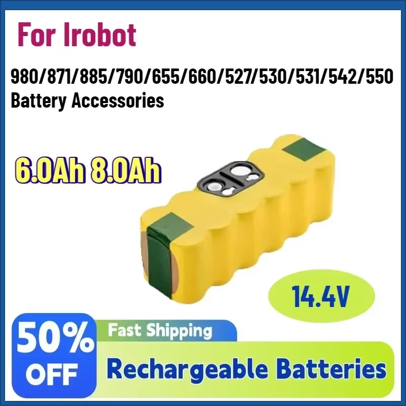 

High-Capacity 14.4V 6.0Ah 8.0Ah Rechargeable Battery for Irobot 980/871/885/790/655/660/527/530/531/542/550 Battery