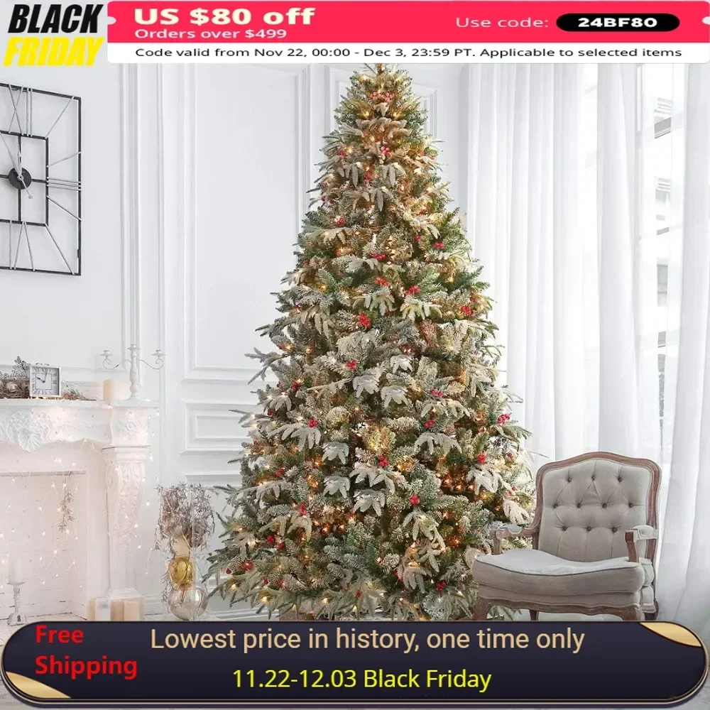 

9ft Christmas Tree with Lights, Prelit Christmas Tree with 1000 Lights, Hinged Artificial Xmas Tree with 2255 PVC PE Branch Tips