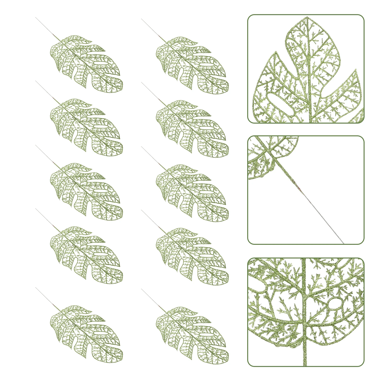 

10pcs Lifelike Christmas Fake Adornment Glitter Leaf Decorative Plant Leaves For Party Props Photography Xmas Wreath Diy Flower