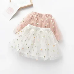 2026 Summer New Flower Embroidery Infant Girls Mesh Tutu Skirt Kids Faldas Soft Gauze Miniskirt for Girls Floral Skirt 1-6T