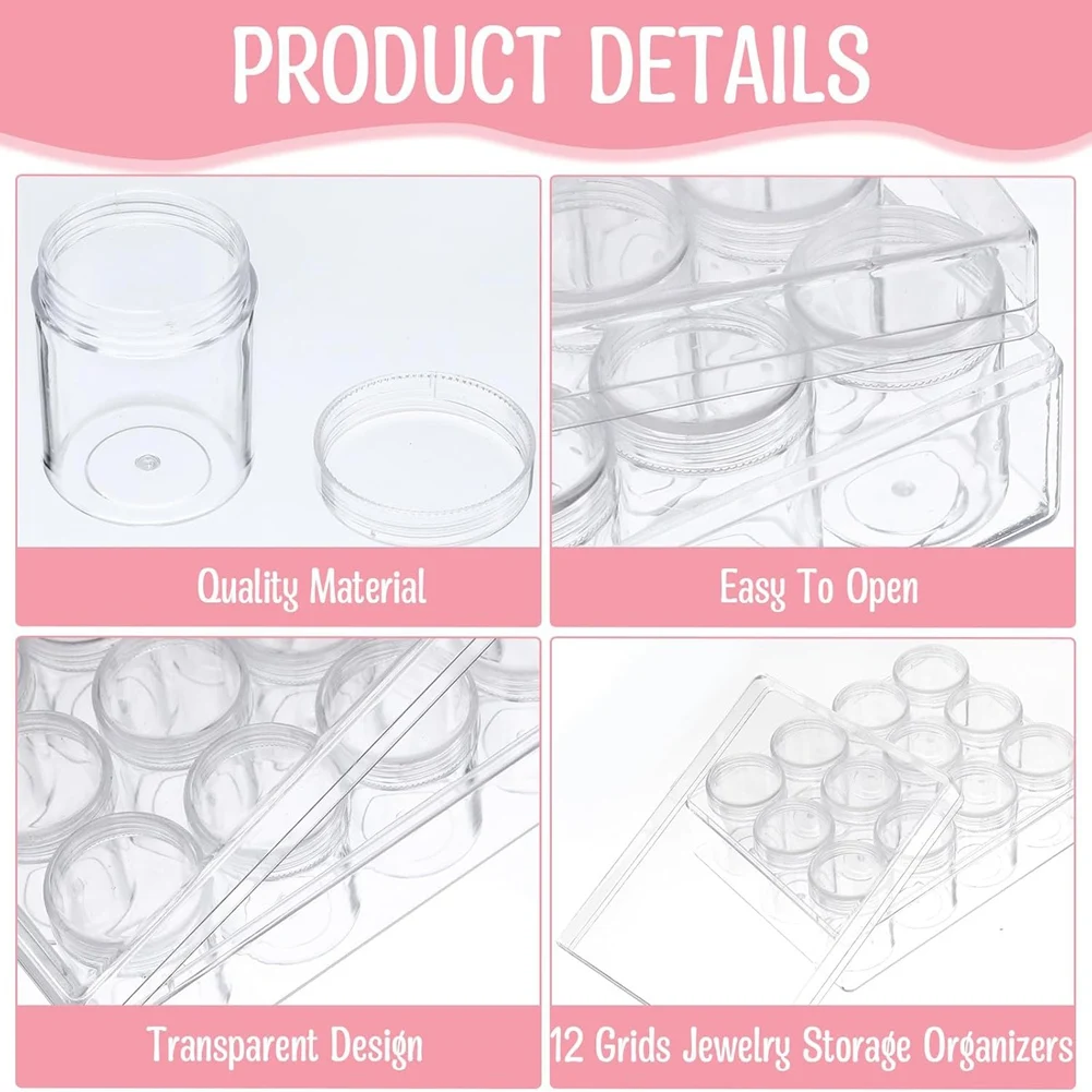 J1UL1N Transparent Embroidery Bead Storage Set, 4 Pcs Organizer Containers With Lid For DIY Crafts And Jewelry