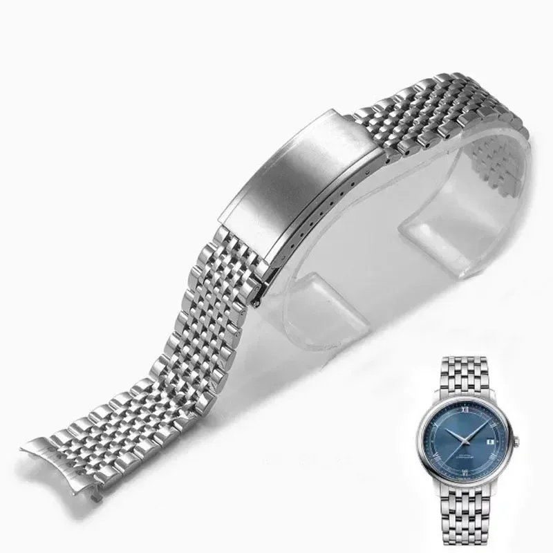 Stainless Steel Curved End Vintage Bead of Rice Watch Band Silver Strap Bracelet Fit for Omega Watchbands 18mm 19mm 20mm