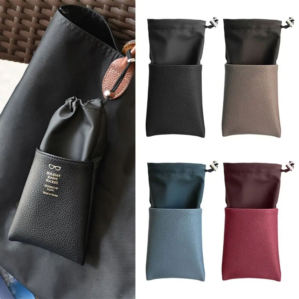 

New PU Leather Sunglasses Storage Bag Drawstring Waterproof Hanging Sunglasses Solid Color Sunglasses Pouch Eyewear Accessories