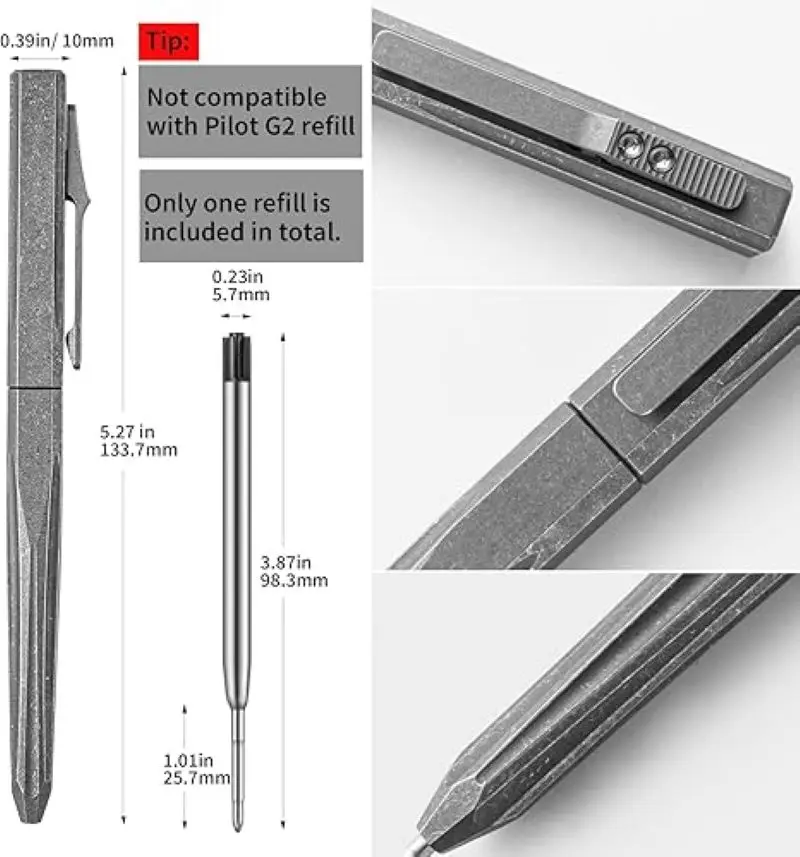 Titanium Ballpoint Pen, Slide Retractable Tactical Pen, EDC Heavy Duty G2 Metal Pen, Medium Tip,Writing Pen for Signature, Offic