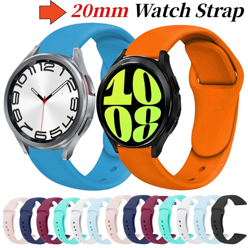 Pulseira de silicone de 20mm para samsung galaxy watch 7/6/5/4 44mm 40mm 5pro 45mm pulseira esportiva relógio 4 6 clássico 47mm 43mm