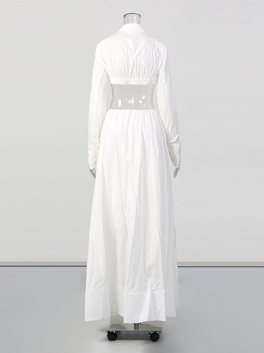 CHICEVER-Conjunto de dos piezas con pliegues empalmados para mujer, camisa de manga larga con cuello de pico, falda minimalista para vacaciones, moda nueva