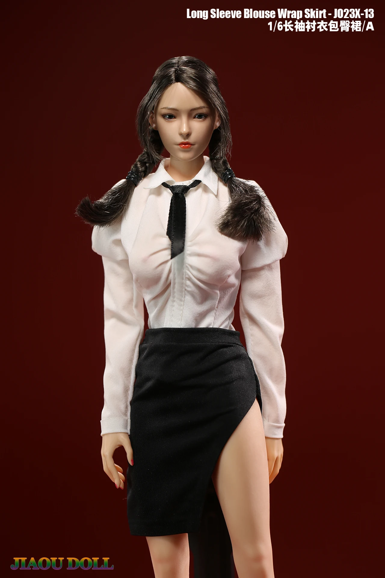 JIAOU JO23X-13 1/6 Long Sleeve Blouse Wrap Split Skirt White Shirt Uniform Set Clothes Model fit 12'' Female Action Figure Body