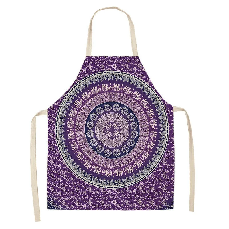 Mandala style pattern oil-proof sleeveless apron home cleaning bib kitchen cooking baking printed linen apron