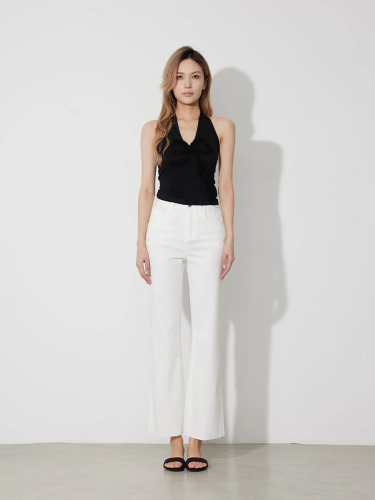 

RUGOSAM High Waist Flare Jeans Slimming Nine Points Women's Spring Cotton Denim Pants Micro Flare Series RB0748