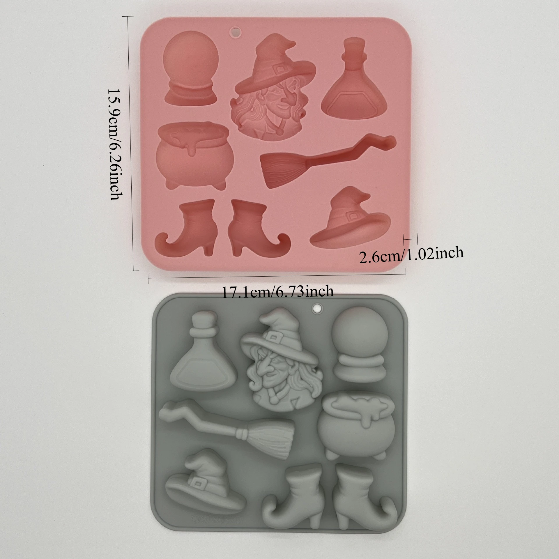 Halloween Witch Themed Silicone Mold 8 Cavity Hat Boots Broom Cauldron Non-Stick Chocolate Candy Mould Dessert Baking Tool