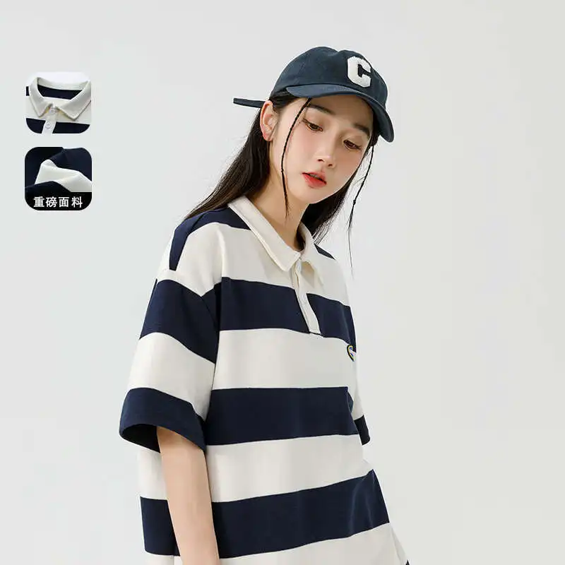 

Lightning Delivery Neutral Trendy Brand Summer New American Casual Style Sleeved T-Shirt Men's And Women's Flip Collar Couple's