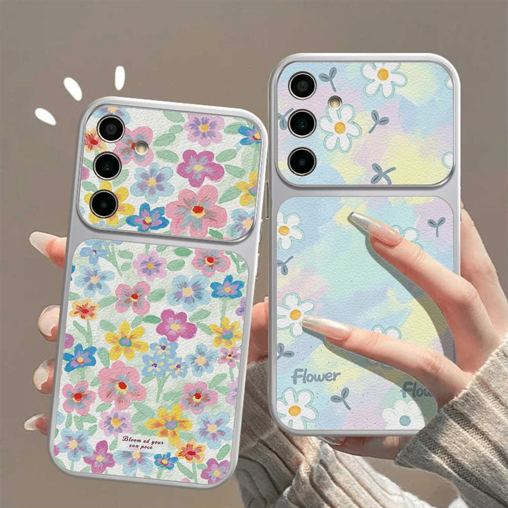 Colorful Floral Leather Phone Case For Samsung S26 Ultra S25 A27 A57 A36 A56 A37 A26 A17 A07 A16 With Lanyard Large Window Cover
