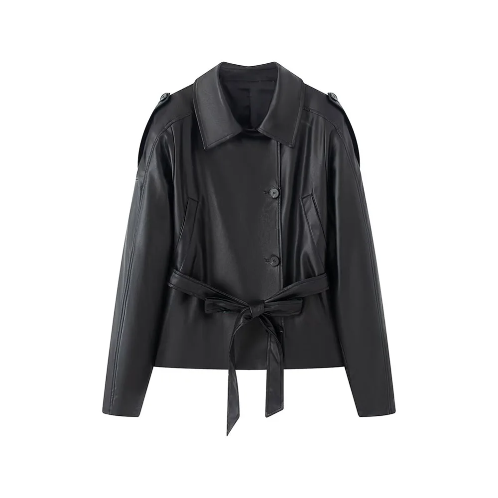 

Autumn and winter new women's fashion versatile faux leather short windbreaker jacket