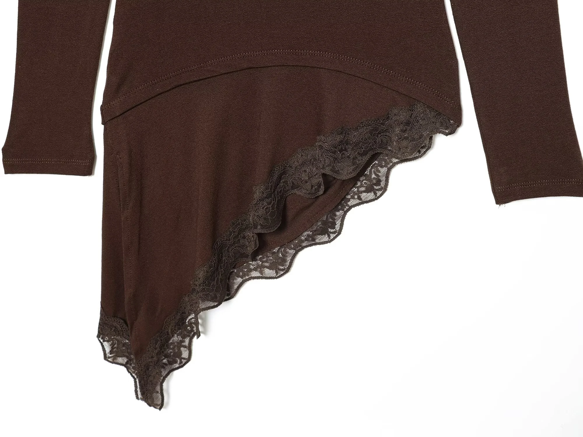 ZERAINS ملابس نسائية شتوية جديدة بتصميم بسيط مع ياقة قارب مطوية وأكمام طويلة وحاشية غير متماثلة تي شيرت من الدانتيل #4