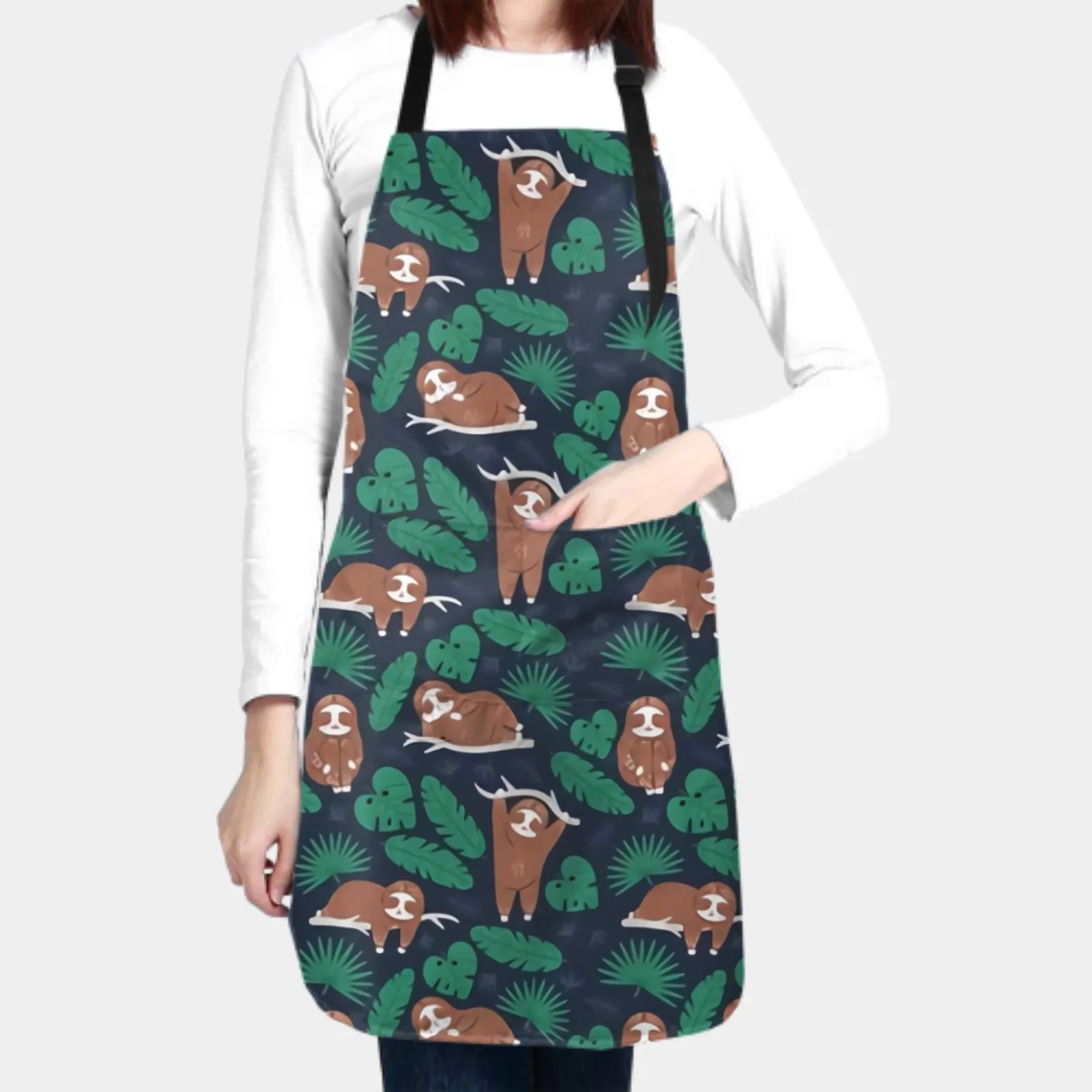 Cute Sloths Waterproof Apron with 2 Pockets Kitchen Chef Apron Tree Apron for Hair Brushing Cooking Baking Painting Gardening