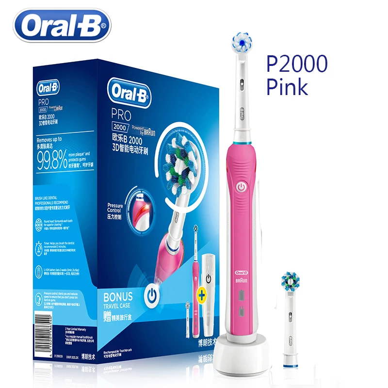 

Oral B 3D Pro 600 Sonic-Rotation Electric Toothbrush Pressure Sensor 2 Clean Features Inductive Charging D20524 and Brush Heads