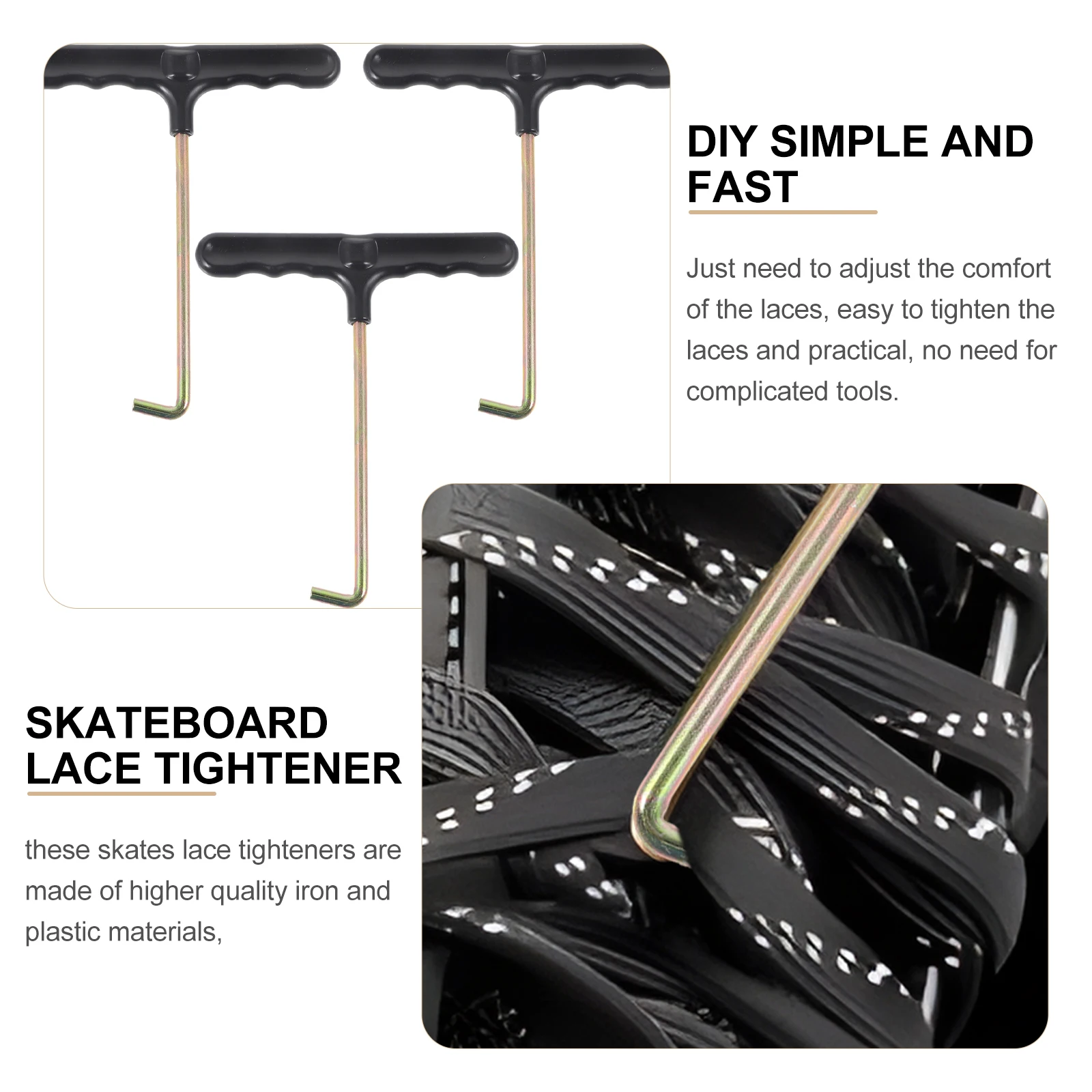 

3pcs Shoelace Puller Tightener Durable T-shaped Tools for Hockey Skates Portable Shoelace Supplies Shoe Lace Tools