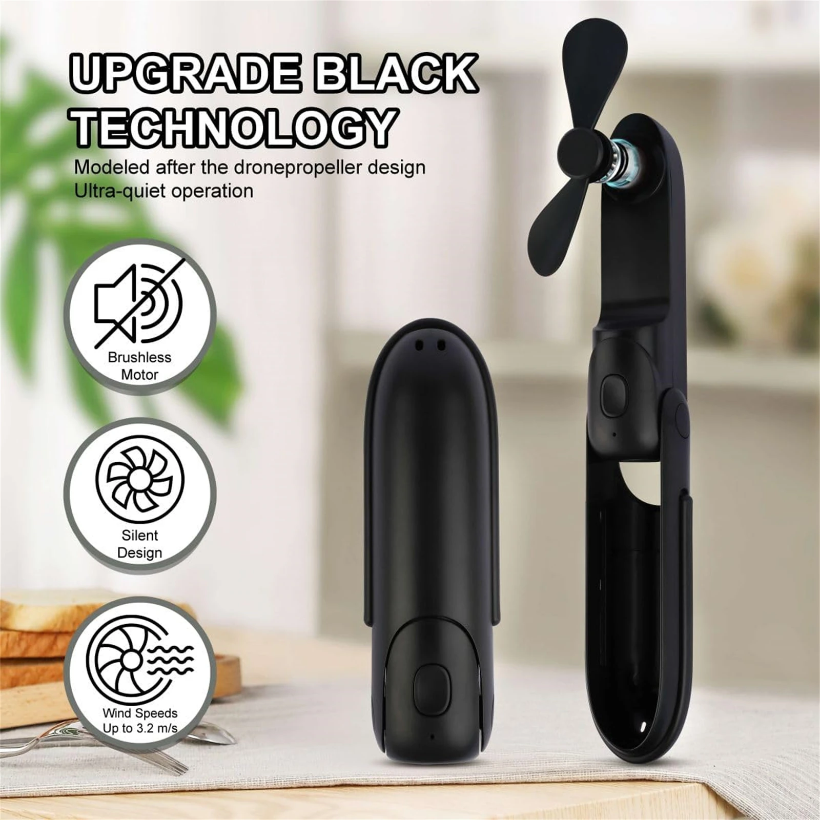 Mini Fan Handheld, 3 Speeds Handheld Fan, 3 in 1 Portable USB Fan with Flashlight Power Bank, for Travel, Home, Women, Makeup image 2
