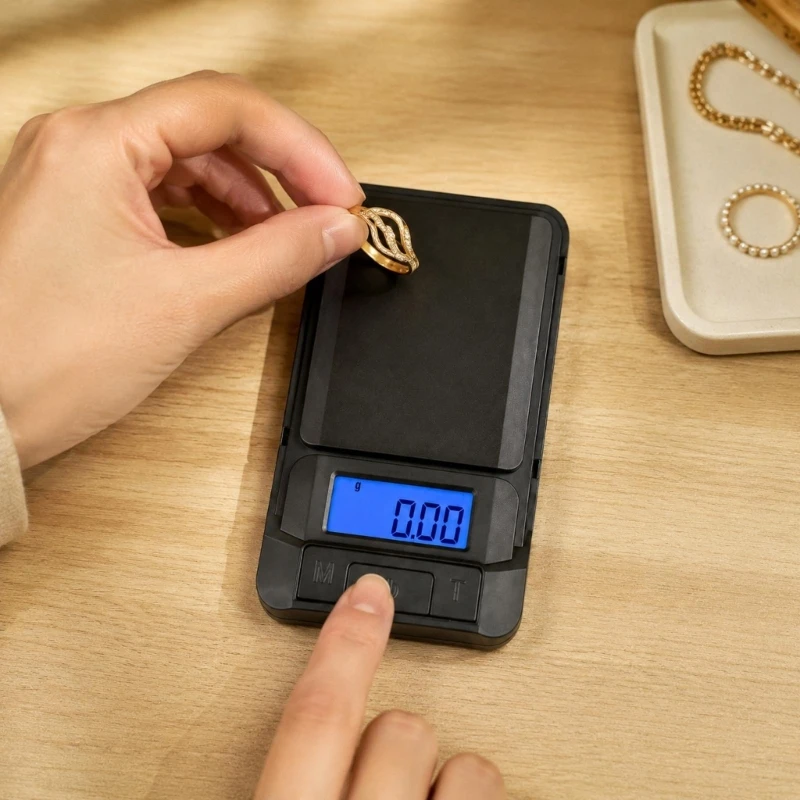 Jewelry Scale with 0.01 G Readability and 500 G Capacity, Zeroing Function, Selectable Measurements, Blue Lighted Display, M4YD