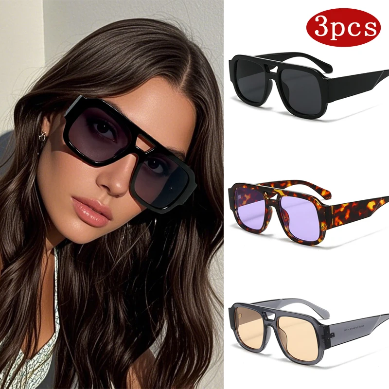 Car Sunglasses 3pcs Retro Double Bridges Women Sun Glasses Large Frame Candy Color Shades Eyewear Luxury Design Glassses UV400