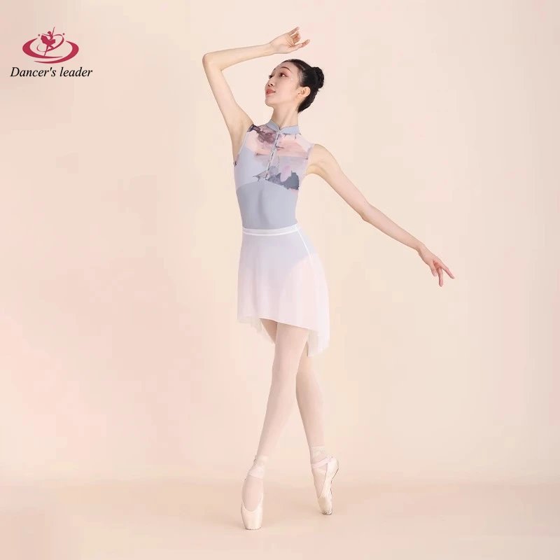 Ballet Leotard for Chinese Button Neckline Design Gymnastics Practice Tights Performance Dress Adult Yoga Costume