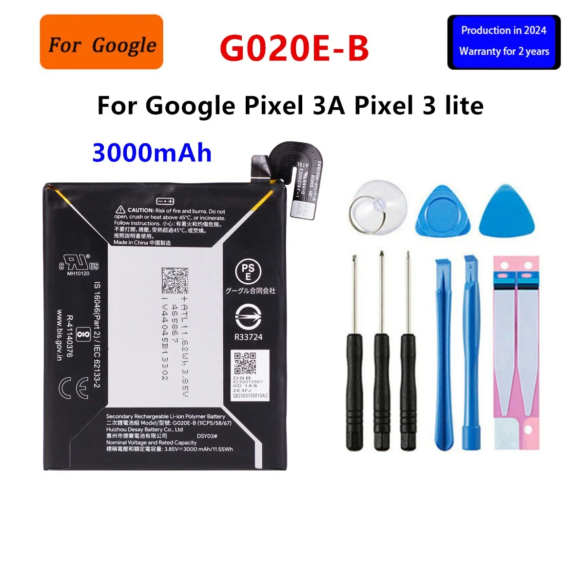 

100% Orginal G020E-B 3000mAh Replacement Battery For Google Pixel 3A Pixel 3lite Pixel 3 Lite Mobile Phone Batteries+Tools