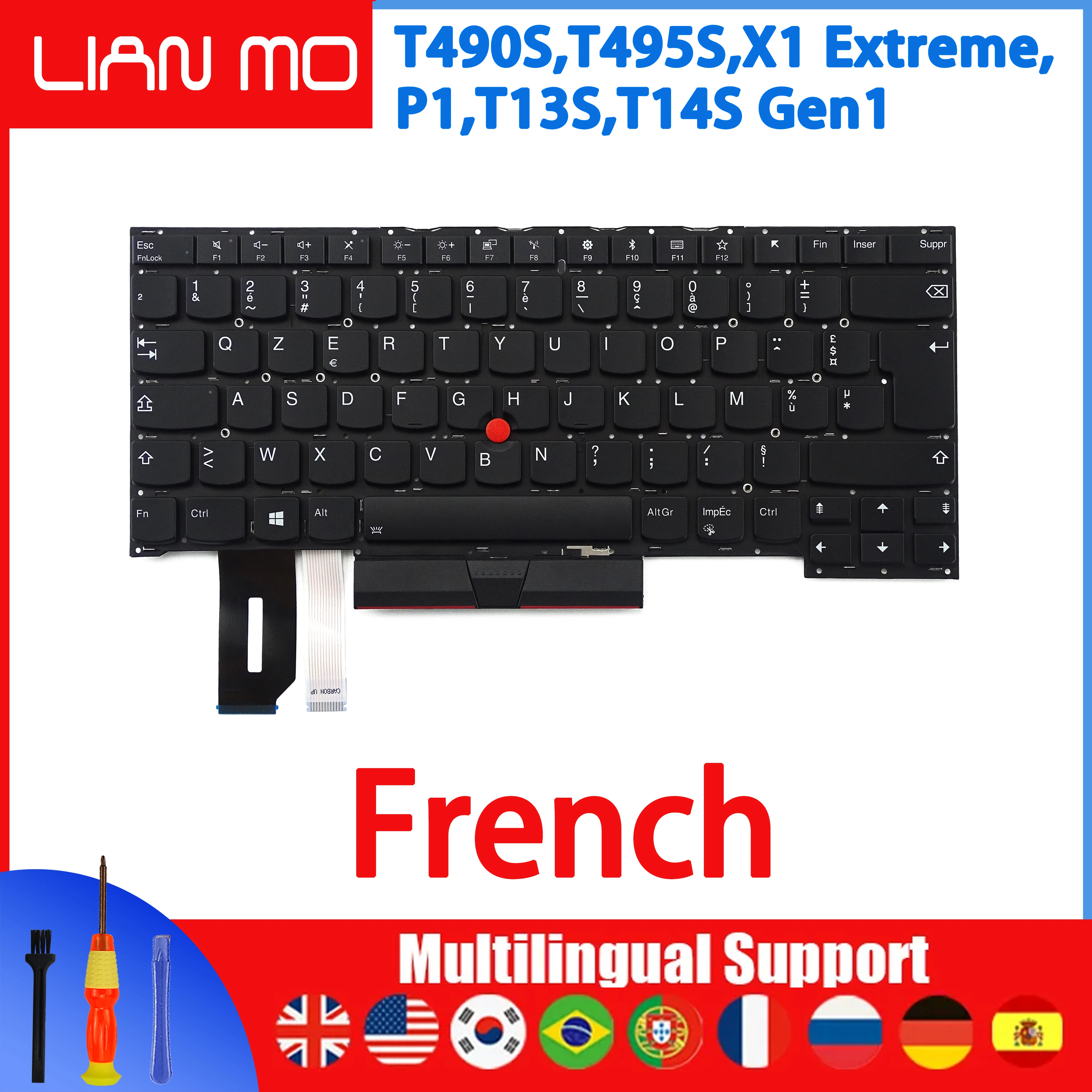 Clavier d'ordinateur portable US UK Français Allemand Espagnol Portugais Brésil Coréen pour Lenovo ThinkPad T490S T495S P1 Extreme Gen1 Gen2