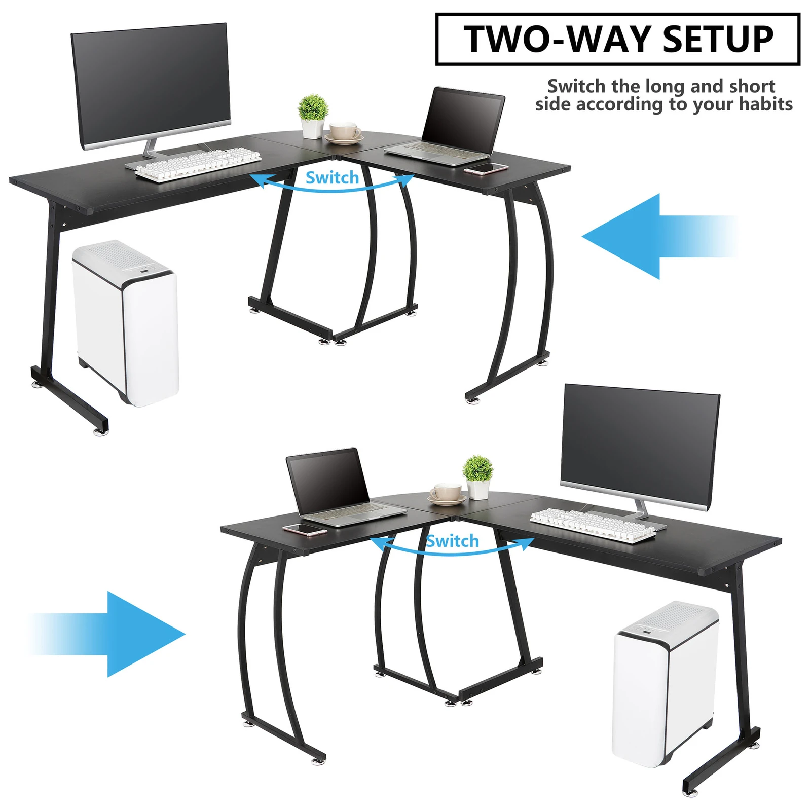 

L Shaped Corner Desk 58 Inch Large Computer Gaming Office Desk with Storage Home Workspace Study Table for Laptop Workstation