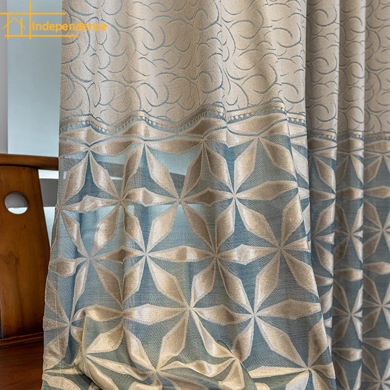 

Atmospheric Thickened Light-transmitting and Shading New Chinese Style Jacquard Hollow Curtains for Living Dining Room Bedroom
