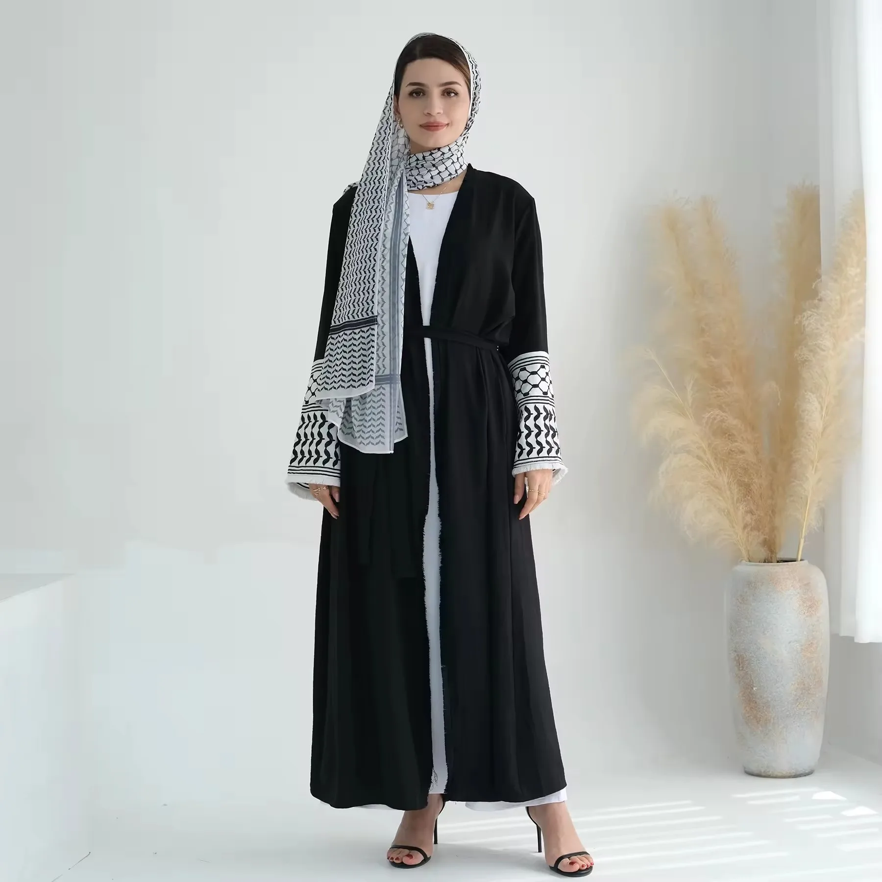 White Black Palestine Abraham Kimono Abaya Dubai Turkey Muslim Islam Kebaya Dress Robe Abayas For Women Caftan Marocain Djellaba