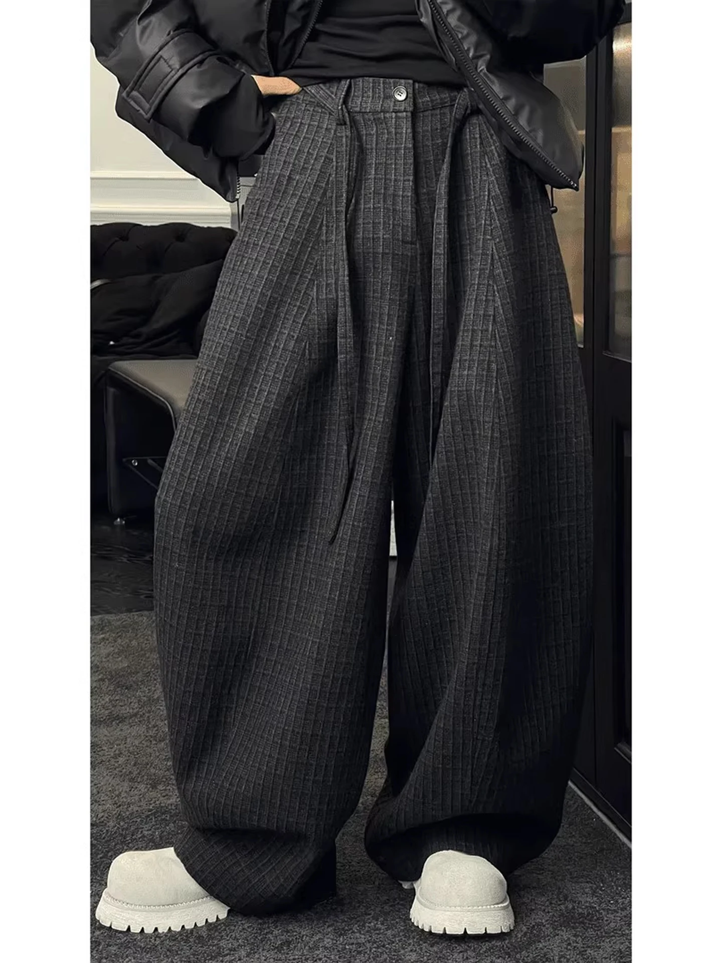 

Cleanfit мужские осенне-зимние широкие брюки Thiened, повседневные свободные брюки BF Lazy, шерстяные твидовые брюки свободного покроя с ножом