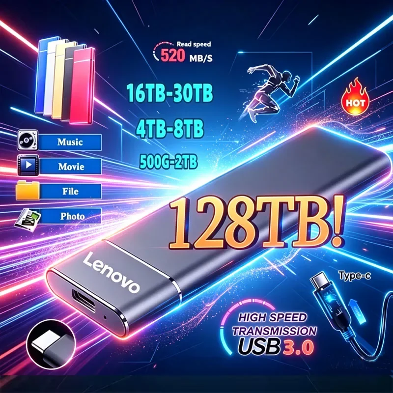 Mini SSD externo portátil USB3.0 de alta velocidade 256 TB 1 TB 2 TB Disco rígido de armazenamento em massa de grande capacidade para laptop de mesa