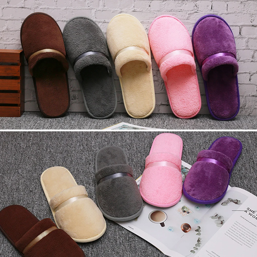 1Pair Coral fleece Men Women Cheap Hotel Slippers Cotton Slides Home Travel SPA Slipper Hospitality Comfort Home Guest Shoes