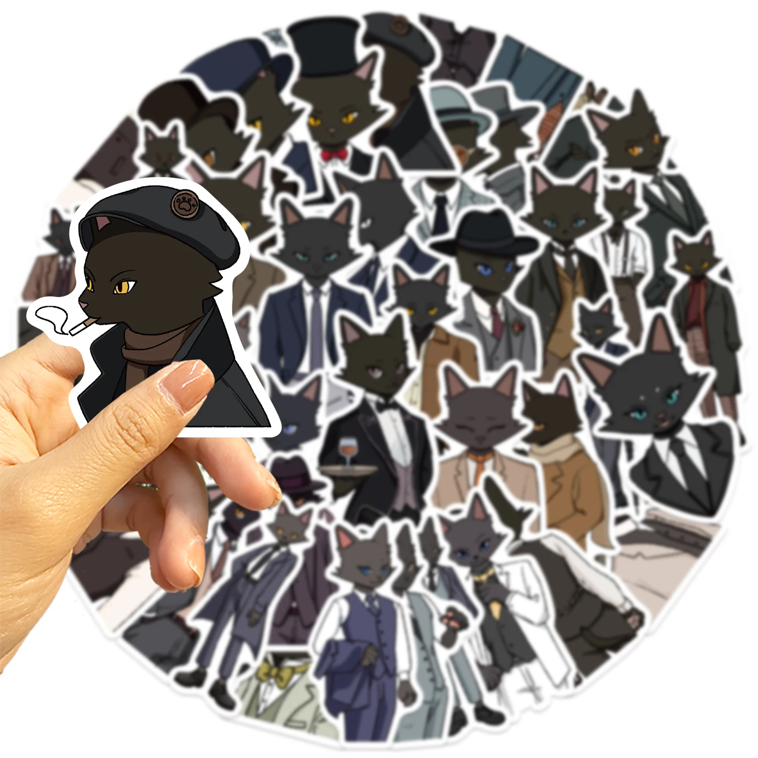 50pcs Black Cat Gentleman Sticker Graffiti Decal for Decoration Laptop Luggage Phone Skateboard Waterproof DIY Sticker