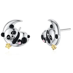 Harong Panda Moon Stud Earring Women Luxury Crescent Half Moon Animal Design Girl Party Small Earrings Birthday Christmas Gift