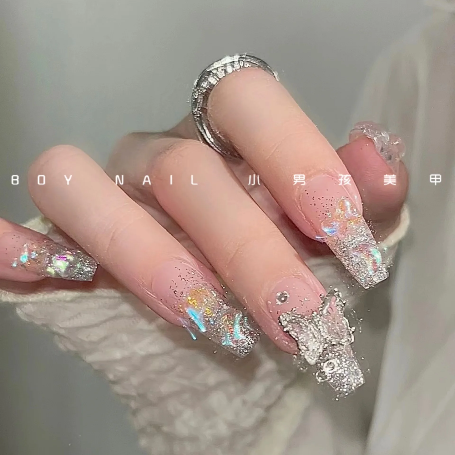 Sweet Flash Aurora Diamond Crystal Butterfly Bridal Nail Premium Fantasy Flash Handmade Nail Patch Party Detachable Nail Patch