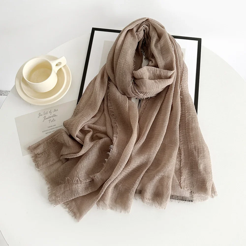 Solid Color Cotton and Linen Scarf 2024 Autumn and Winter New Women\'s Silk Scarf Retro Monochrome Medium Decorative Long Shawl