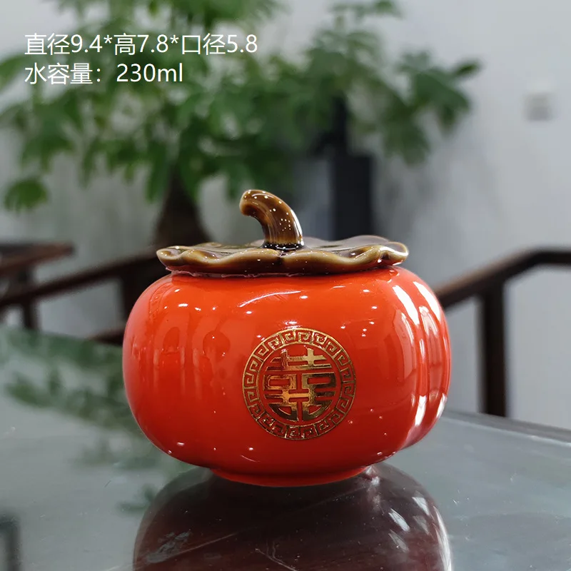 Creative Persimmon Ceramic Tea Pot Sealed Storage Box Wedding Holiday Gift Box Abstract Persimmon Shape Porcelain Jar Crafts New