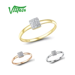 VISTOSO Pure 14K 585 Rose White Gold Sparkling Diamond Delicate Square Ring For Women Anniversary Engagement Trendy Fine Jewelry