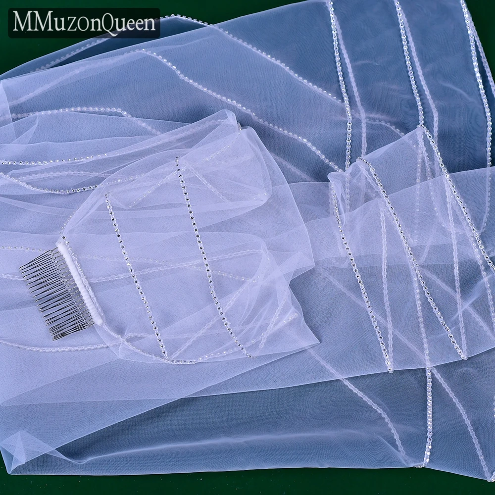 MMQ M88-Voile de Patients avec Strass, Tulle, une Couche Brillante, Diamant, Mariage, Mariée, NoComb, Fil Doux, Accessoires