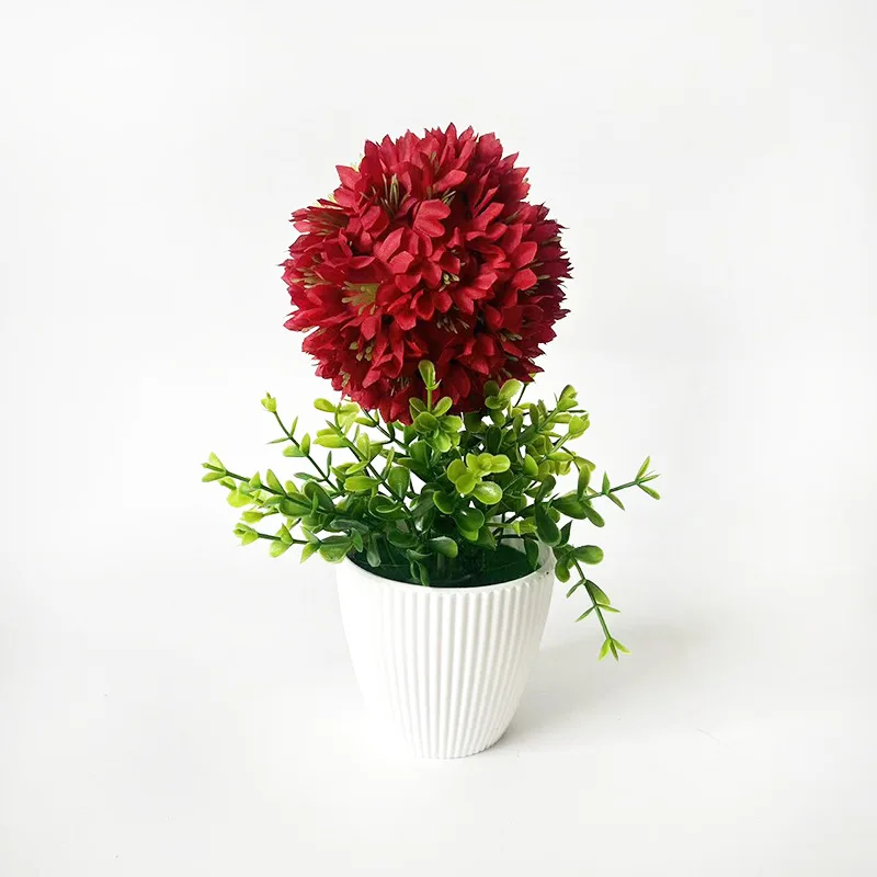 Fade Resistant Hydrangea Ball Plant in Modern Ribbed Pot 9.8 inches for Living Room Office Window Sill Fade Resistant