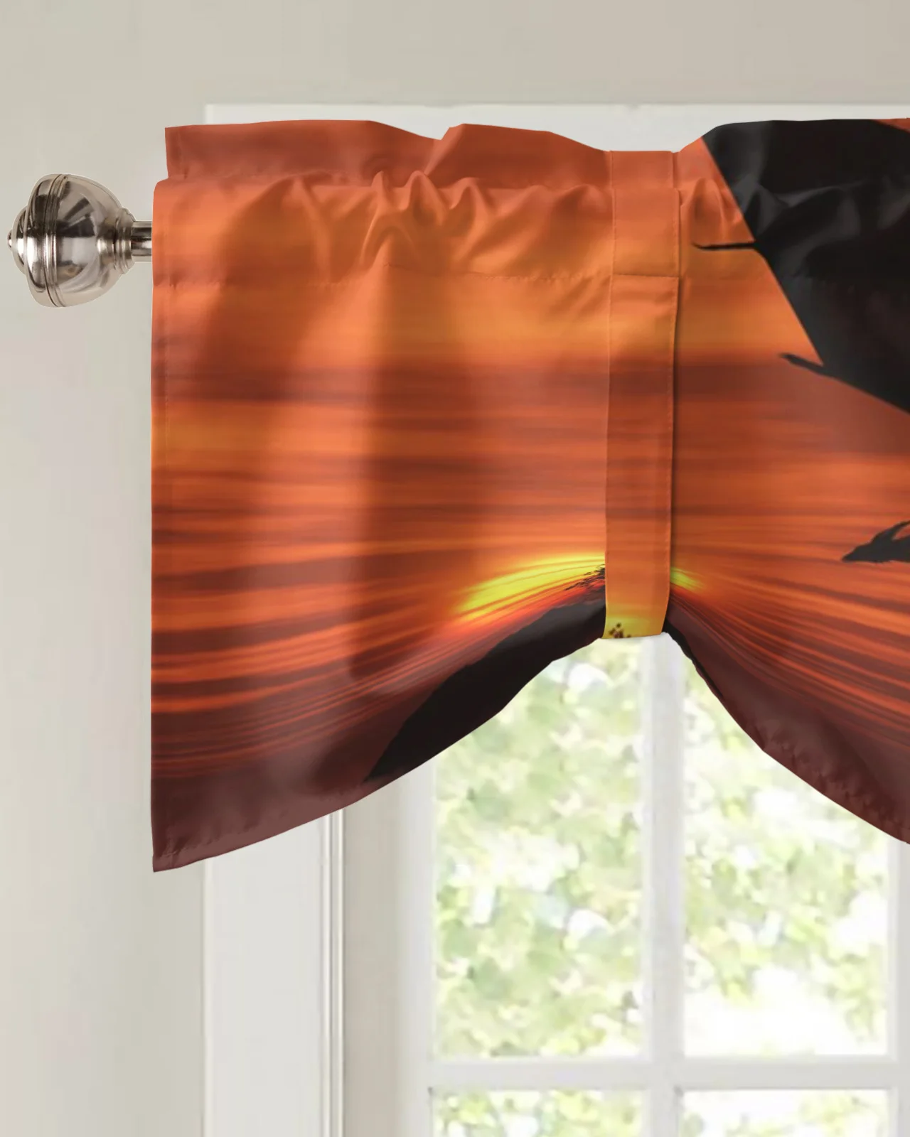 Dragon Wings Sky Sunset Landscape Sea Window Curtain Kitchen Cabinet Coffee Tie-Up Valance Curtain Rod Pocket Short Curtain