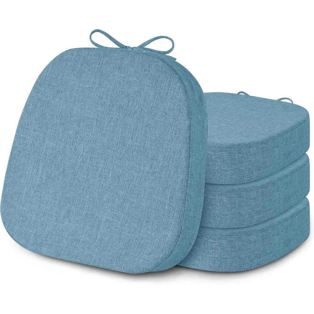 2.4 Inch Chair Cushions, 14x14 Inch Set of 4, Non-Slip Pads with Ties, Removable Cover, Light Blue