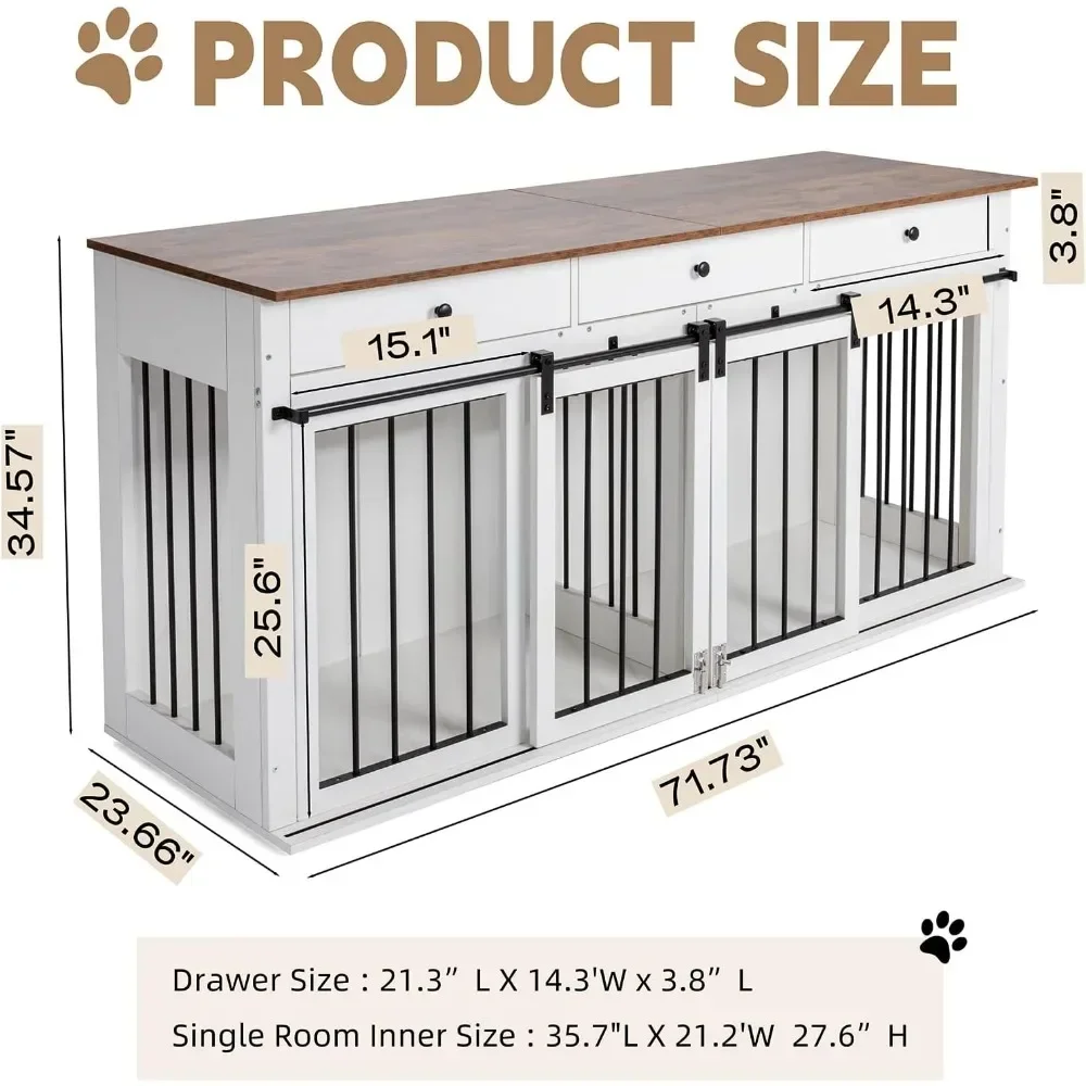 قفص للكلاب، بيت للكلاب الخشبي مع مقسم للغرفة و3 أدراج، أبواب مزدوجة شديدة التحمل لطاولة نهاية صندوق الكلاب وحامل تلفزيون داخلي