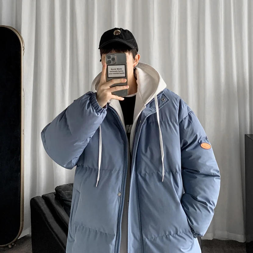 

Men's Loose Fit down Jaet Hooded Quilted Cotton Padded Coat Winter Warm Thiened Coat Zipper Closure Casual Outerwear