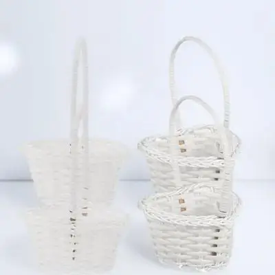 4Pcs Rustic Woven Flower Girl Baskets Handheld Portable Storage Basket Wedding Flower Basket Party Favor Holder